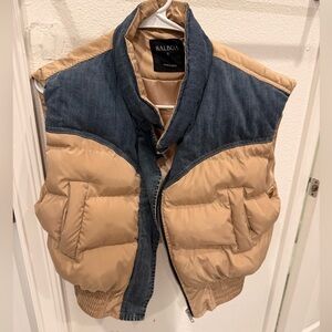 Tan and Denim Puffer Vest